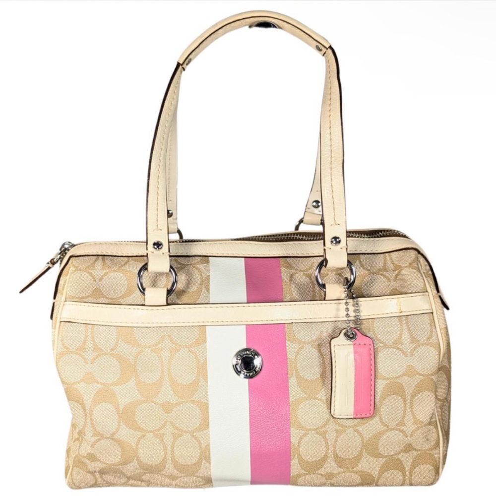 Coach Beige and Pink Signature Tote Bag
